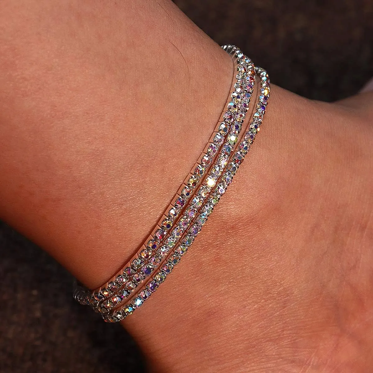 Suyi Crystal Ankle Bracelet for Women Diamond Tennis Stretch Anklets Elastic Foot Chain