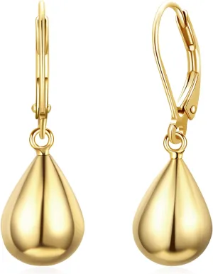 Teardrop Dangle Leverback Earrings for Women 14k Gold Plated 925 Sterling Silver Post Waterdrop Dangle Drop Hoop Earrings Hyoallergenic Tear Drop Dangle Earrings Jewelry Gifts