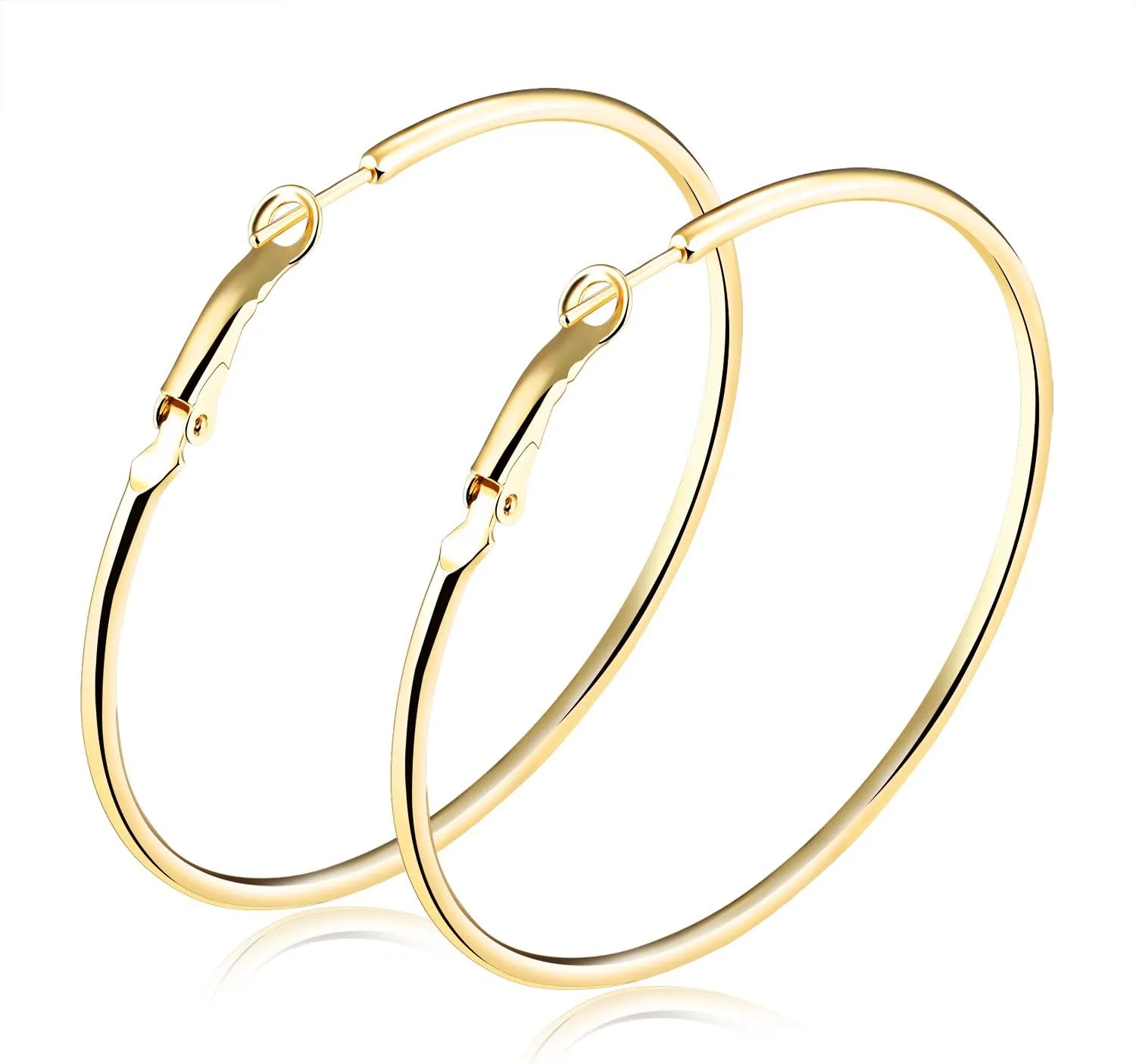 TEMICO Fashion Gold Hoop Earrings for Women Gold Plated Round Hoops Earrings Hypoallergenic 40mm-70mm Diameter