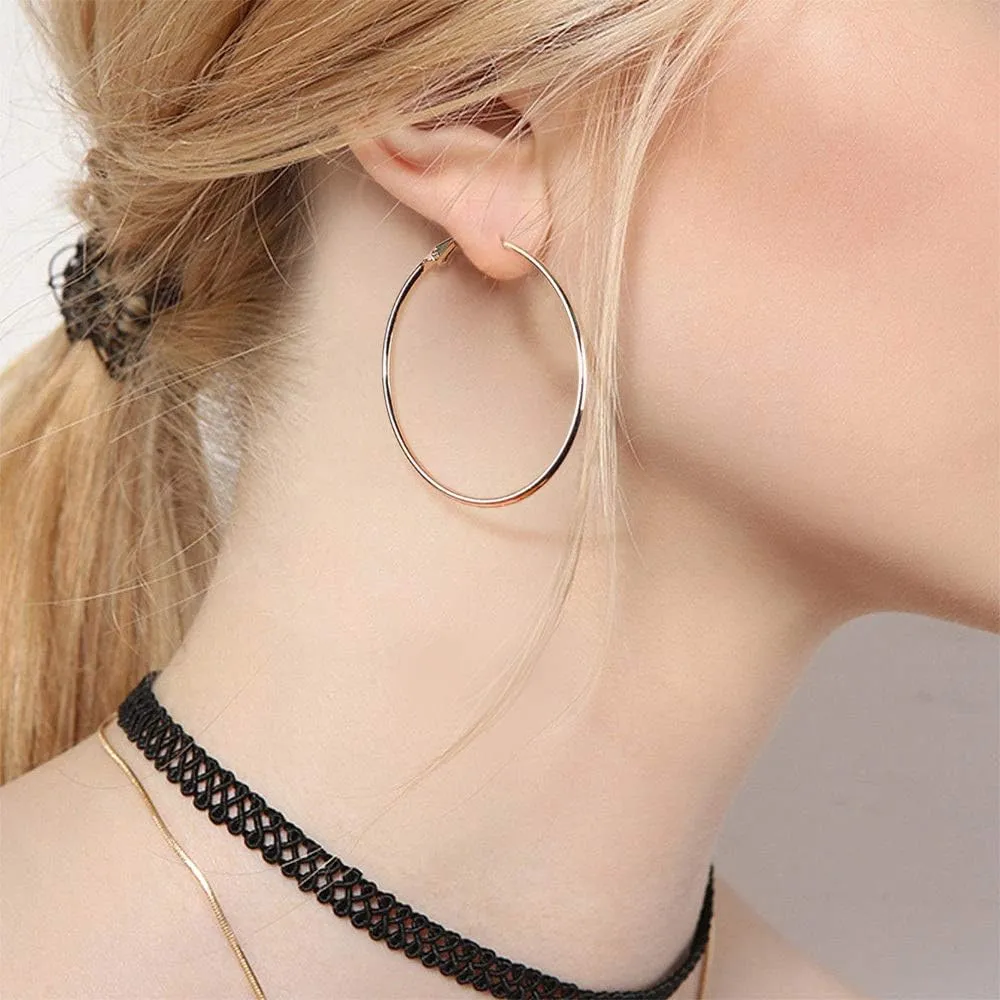 TEMICO Fashion Gold Hoop Earrings for Women Gold Plated Round Hoops Earrings Hypoallergenic 40mm-70mm Diameter
