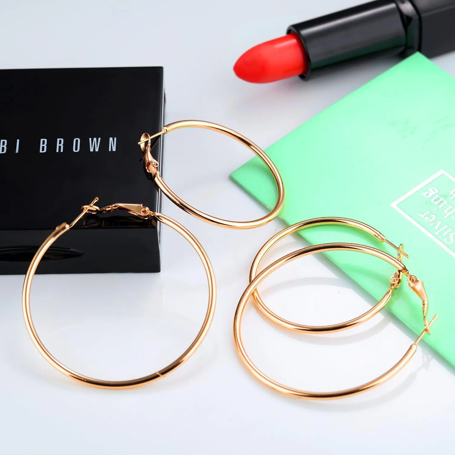 TEMICO Fashion Gold Hoop Earrings for Women Gold Plated Round Hoops Earrings Hypoallergenic 40mm-70mm Diameter