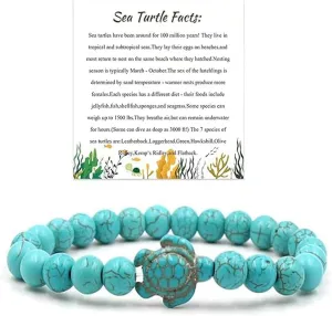 tenghong2021 8mm Sea TurtleTurquoise Stretchy Elastic Bracelets for Women Men Boho Beach Turtle Stretch Natural Stones Beaded Bracelet Gifts for Women Gifts Jewelry