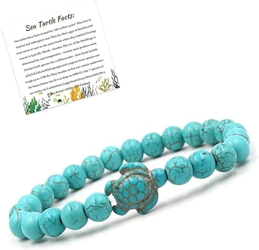 tenghong2021 8mm Sea TurtleTurquoise Stretchy Elastic Bracelets for Women Men Boho Beach Turtle Stretch Natural Stones Beaded Bracelet Gifts for Women Gifts Jewelry