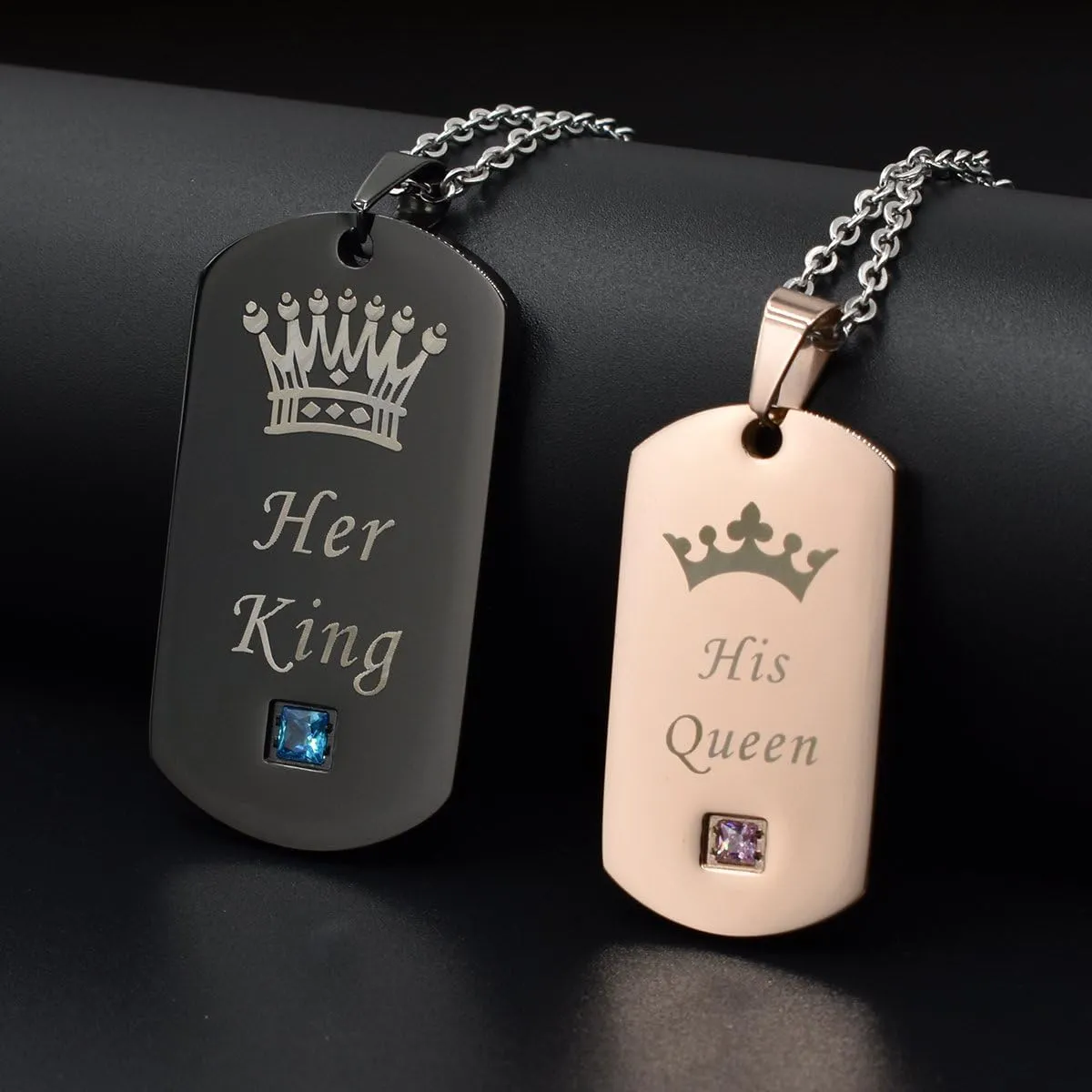 Thintom Couples Necklaces His & Hers Matching Set Titanium Stainless Steel Couple Pendant Necklace in a Gift Box