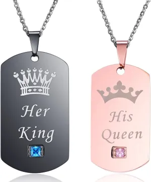 Thintom Couples Necklaces His & Hers Matching Set Titanium Stainless Steel Couple Pendant Necklace in a Gift Box