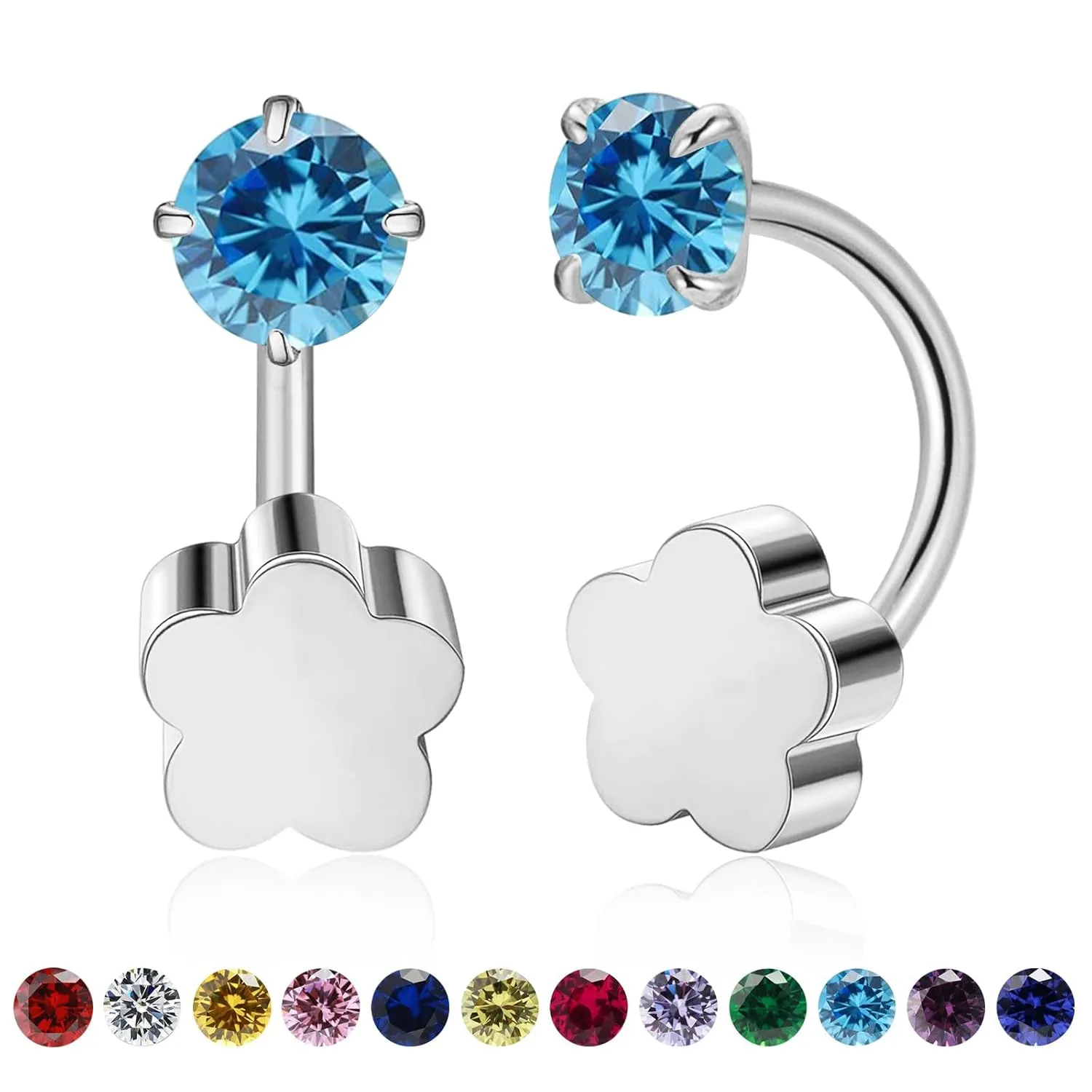 Tiny 3mm Birthstone Earrings Small Huggie Half Hoop Earrings with Flower Flat Back for Women GirlsG23 Hypoallergenic Minimalist Tiny Cartilage Earring (Silver, March- Blue Aquamarine)