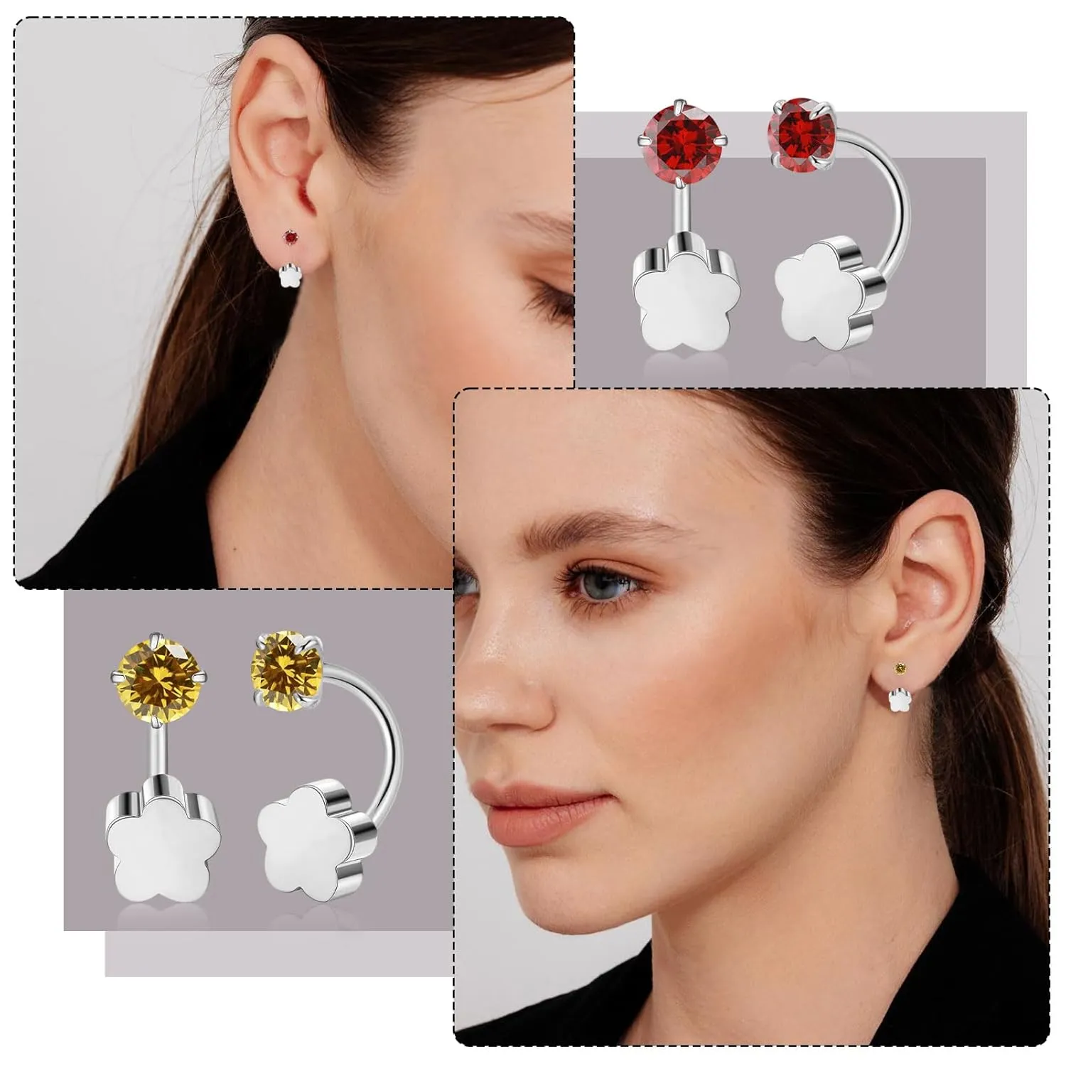 Tiny 3mm Birthstone Earrings Small Huggie Half Hoop Earrings with Flower Flat Back for Women GirlsG23 Hypoallergenic Minimalist Tiny Cartilage Earring (Silver, March- Blue Aquamarine)