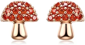 Tiny Mushroom Garnet Cubic Zirconia 925 Sterling Silver 14K Gold Plated 20g Tiny Small Cartilage Stud Earrings for Women Teen Girls Hypoallergenic for Sensitive Ear Cute Dainty Piercing Half Ball