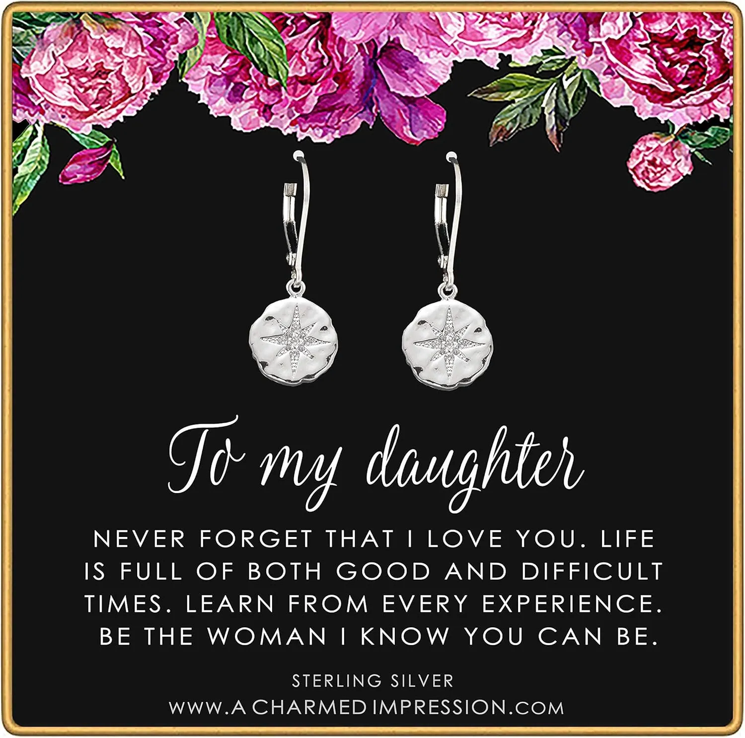 To My Daughter  Inspirational Jewelry  Starburst Earrings  Gifts for Her  From Mom Dad  Ideas for Birthday Christmas Graduation Wedding  Infinite Love