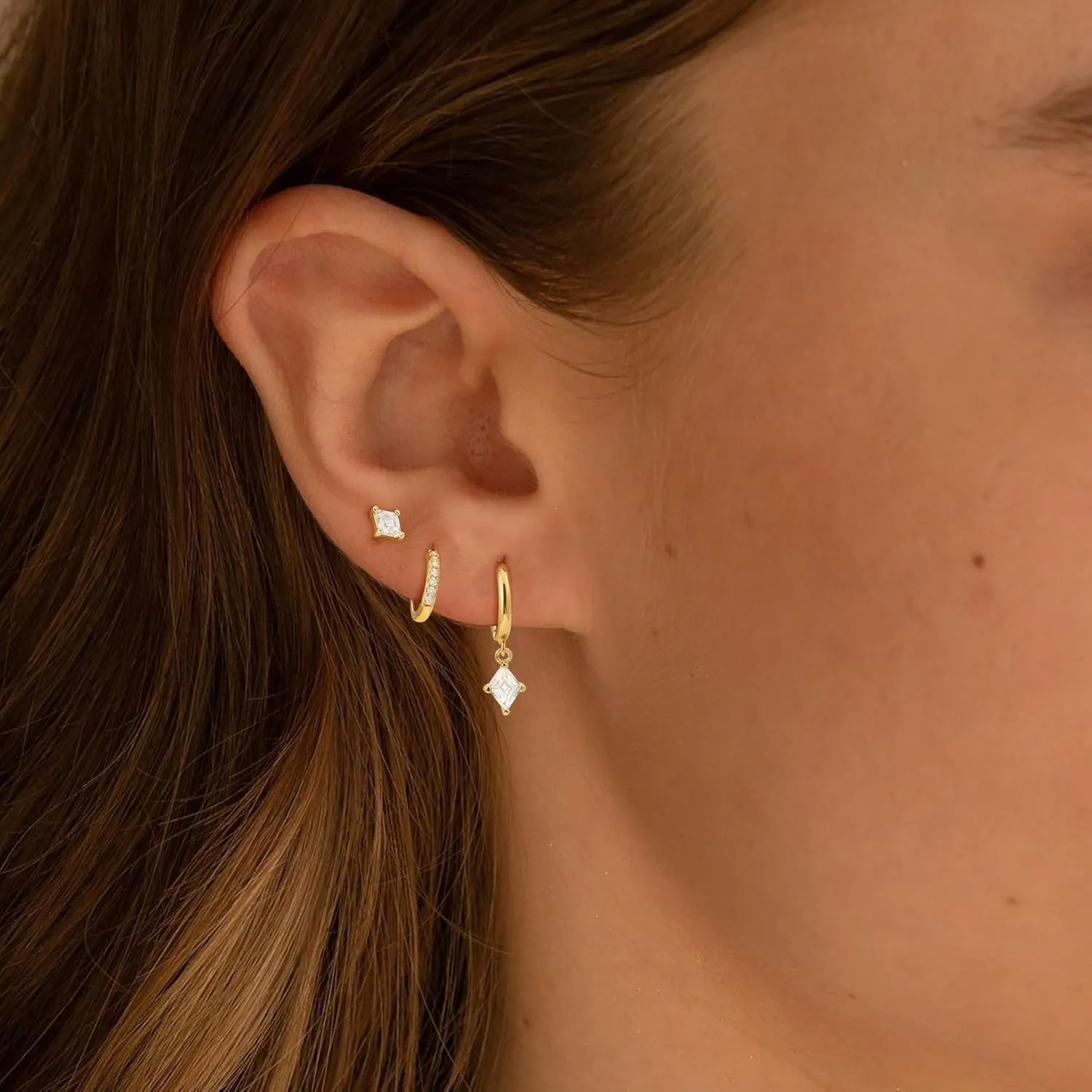 TOBENY 3 Pairs Gold Hoop Earrings Set 14k Gold Plated Hypoallergenic Stud Earrings for Women Trendy Small Dainty Diamond Huggie Dangle Earrings for Women Gifts Jewelry