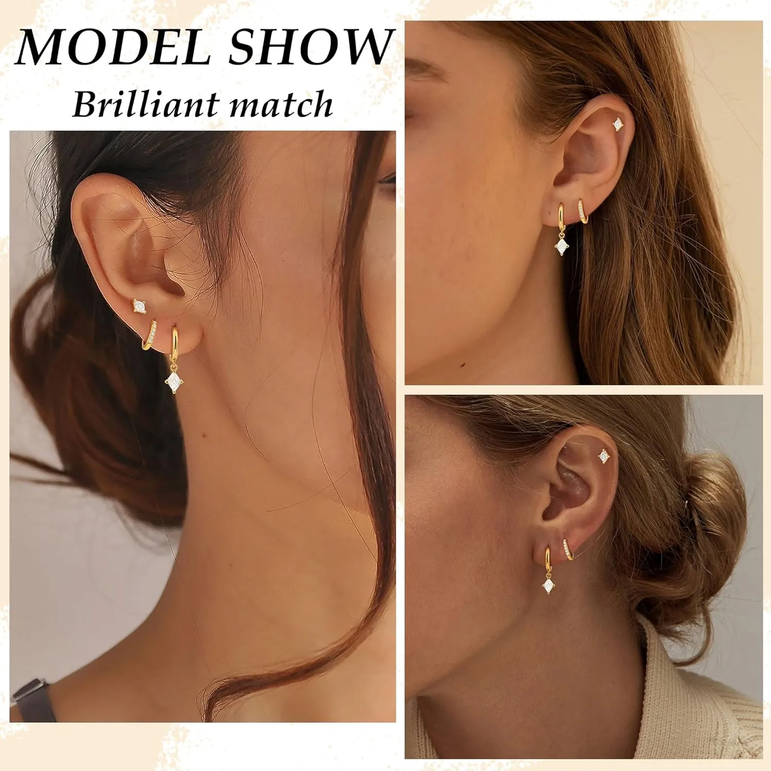 TOBENY 3 Pairs Gold Hoop Earrings Set 14k Gold Plated Hypoallergenic Stud Earrings for Women Trendy Small Dainty Diamond Huggie Dangle Earrings for Women Gifts Jewelry