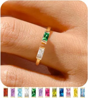 TOBENY Gold Birthstone Rings for Women 14K Gold Plated Adjustable Rings Non Tarnish Gold Stackable Rings Dainty Emerald Green Cubic Zirconia Ring for Mother Daughter Birthday Jewelry Gifts
