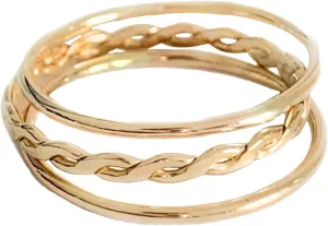 Toe Ring | 3 Stackable Rings (2) Skinny Band and (1) Braid in 14K Gold Fill | Fitted Finger Ring Stack | Perfect as Knuckle or Midi Finger Ring | Unisex