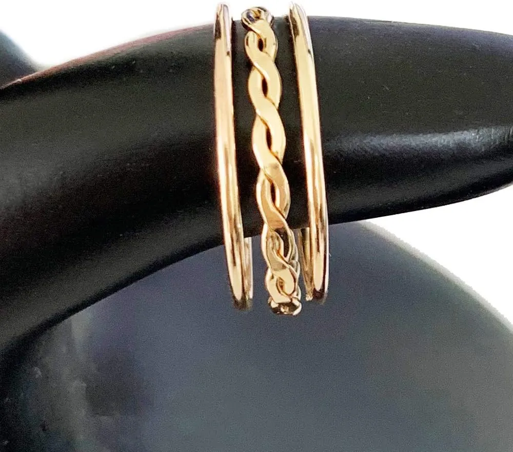 Toe Ring | 3 Stackable Rings (2) Skinny Band and (1) Braid in 14K Gold Fill | Fitted Finger Ring Stack | Perfect as Knuckle or Midi Finger Ring | Unisex