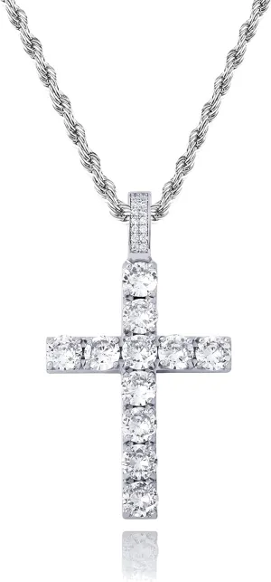 TOPGRILLZ Cross Necklace for Men Gold Necklace for Women Gold Heart Cross Jewelry 14K Silver Plated Solid Iced Cubic Zirconia Stainless Steel Pendant Chain