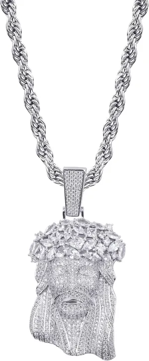 TOPGRILLZ Jesus Pendant Necklace Rope Gold Chain for Men Iced out 14K Gold Plated Simulated Diamond Chain Stainless Steel Chain 24 inch