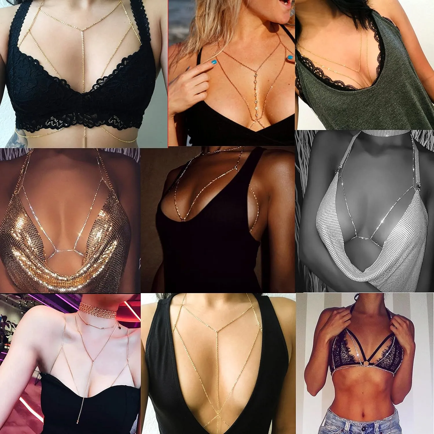 Tornito 4-8Pcs Sexy Body Chain Belly Waist Chain Necklace Summer Beach Bikini Bra Body Jewelry for Women Gold Tone