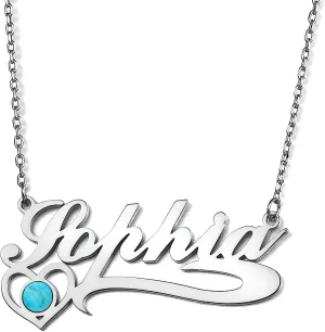Turquoise Name Necklaces Personalized 925 Sterling Silver Custom Names Pendant Turquoise Nameplate Jewelry Gift for Women Birthday Valentine's Day
