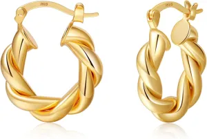 Twisted Gold Hoop Earrings for Women, Thick Chunky Hoops Hypoallergenic Vintage Twist Earings Big