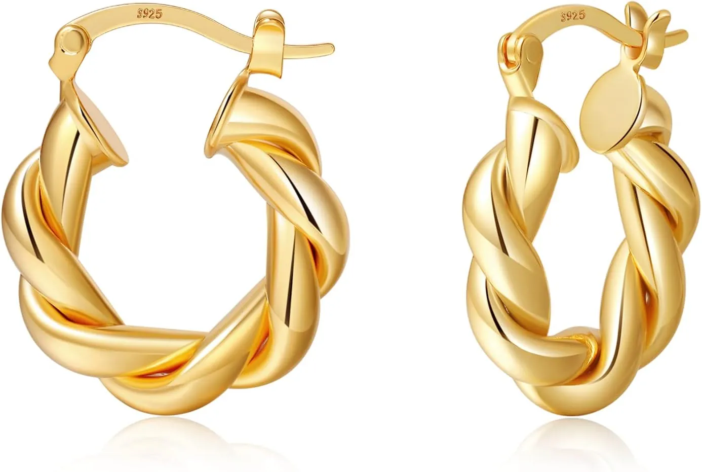 Twisted Gold Hoop Earrings for Women, Thick Chunky Hoops Hypoallergenic Vintage Twist Earings Big
