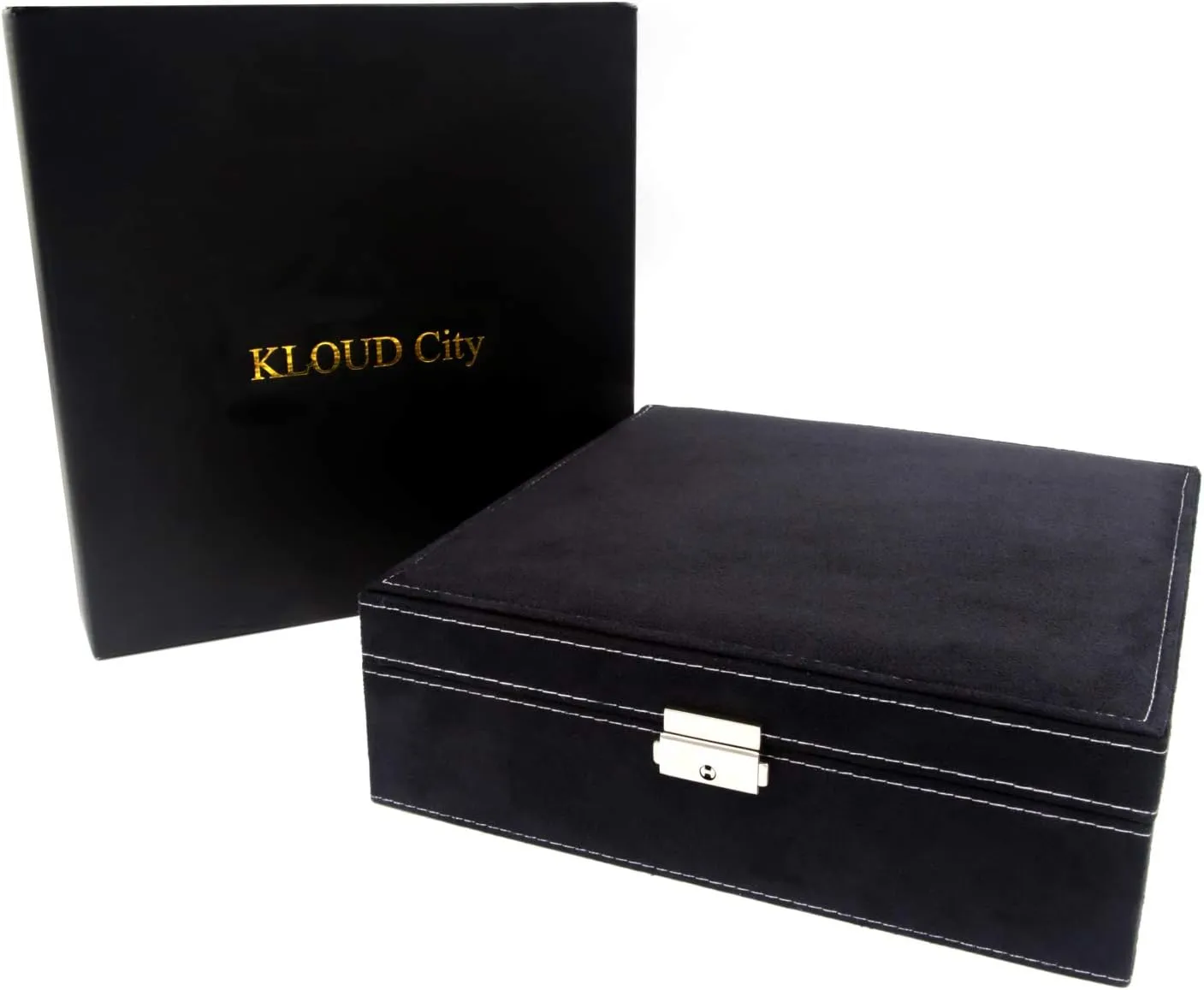 Two-Layer Jewelry Box Organizer Display Storage case with Lock (Black)