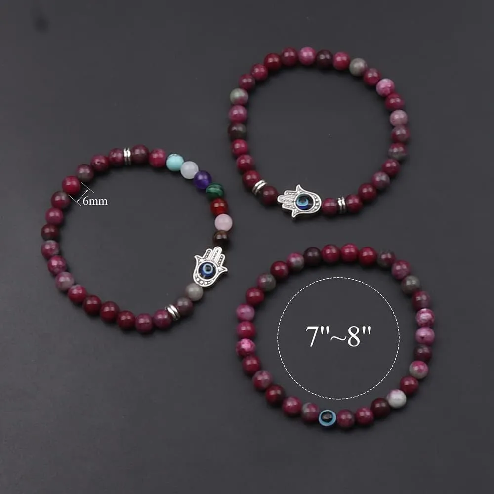 UEUC Evil Eye Chakra Bracelets for Women, Blue Turkish Evil Eye Beaded Stone Bracelet, Hamsa Hand Bracelet for Lucky&Protection