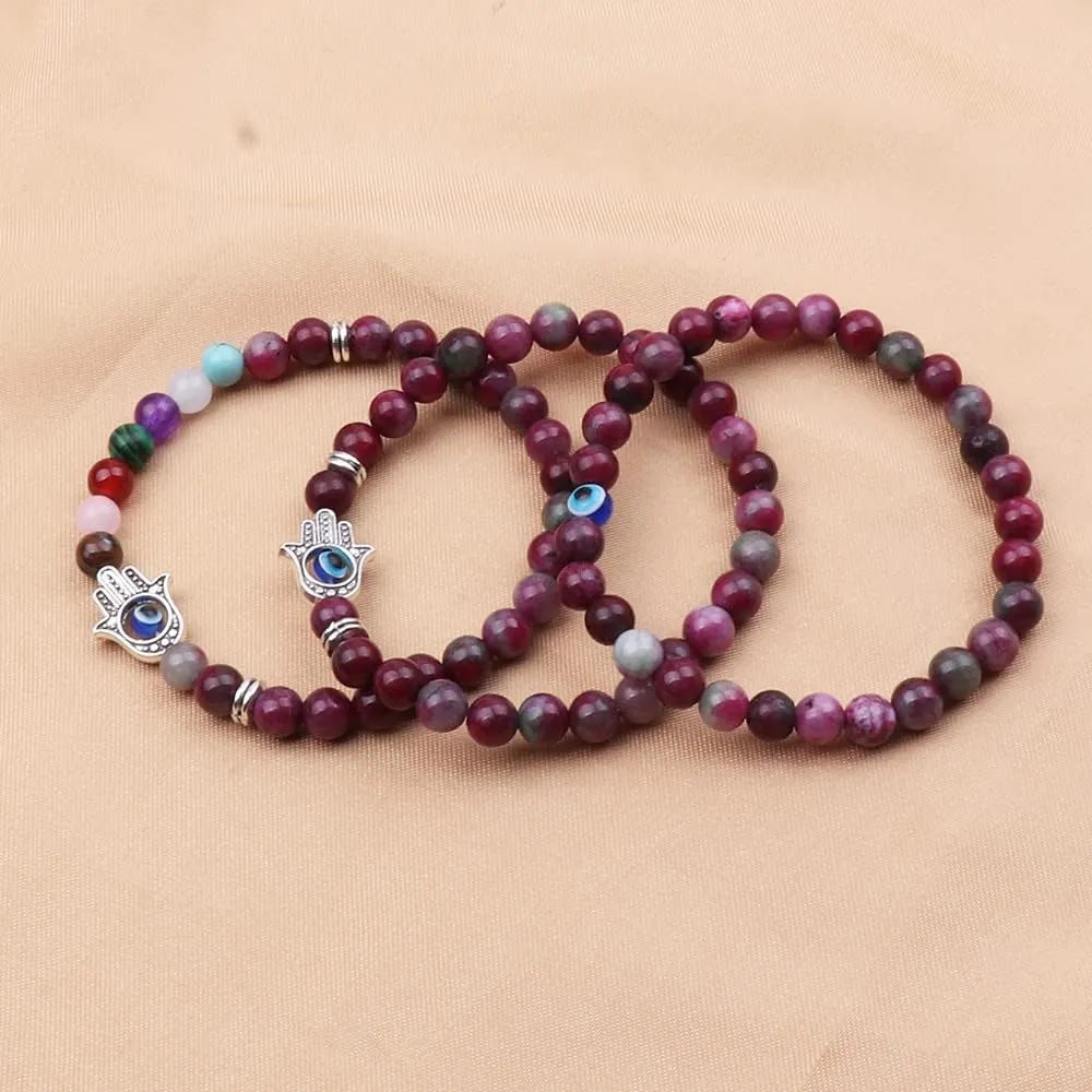 UEUC Evil Eye Chakra Bracelets for Women, Blue Turkish Evil Eye Beaded Stone Bracelet, Hamsa Hand Bracelet for Lucky&Protection