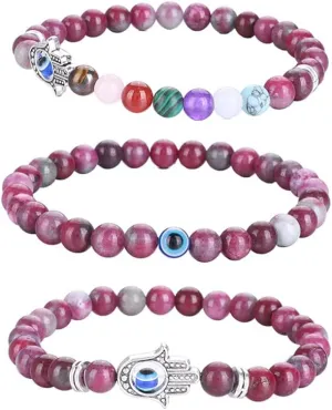 UEUC Evil Eye Chakra Bracelets for Women, Blue Turkish Evil Eye Beaded Stone Bracelet, Hamsa Hand Bracelet for Lucky&Protection