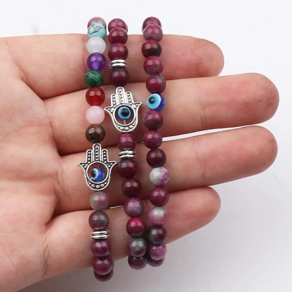 UEUC Evil Eye Chakra Bracelets for Women, Blue Turkish Evil Eye Beaded Stone Bracelet, Hamsa Hand Bracelet for Lucky&Protection