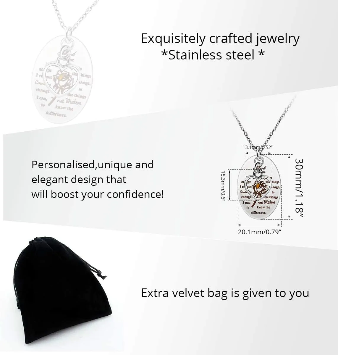 Uloveido Inspirational God Grant Me Serenity Prayer Necklace Oval Pendant Religious Courage Jewelry with Mustard Seed Y827
