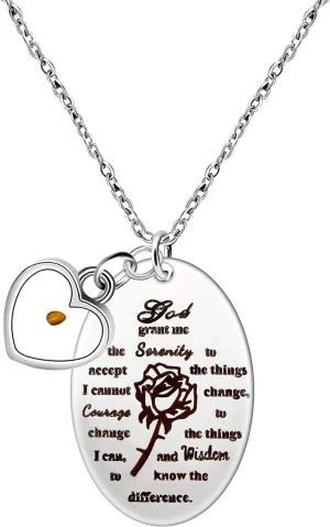 Uloveido Inspirational God Grant Me Serenity Prayer Necklace Oval Pendant Religious Courage Jewelry with Mustard Seed Y827