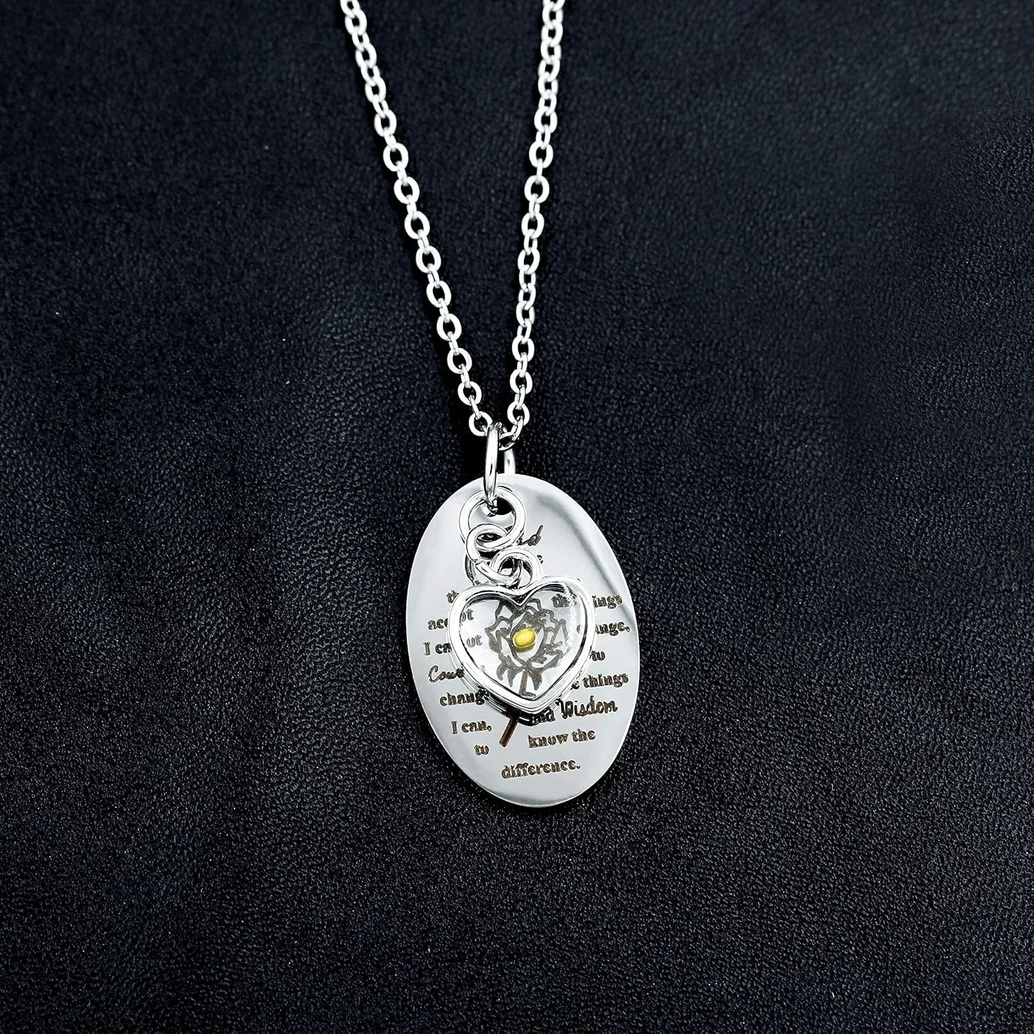 Uloveido Inspirational God Grant Me Serenity Prayer Necklace Oval Pendant Religious Courage Jewelry with Mustard Seed Y827