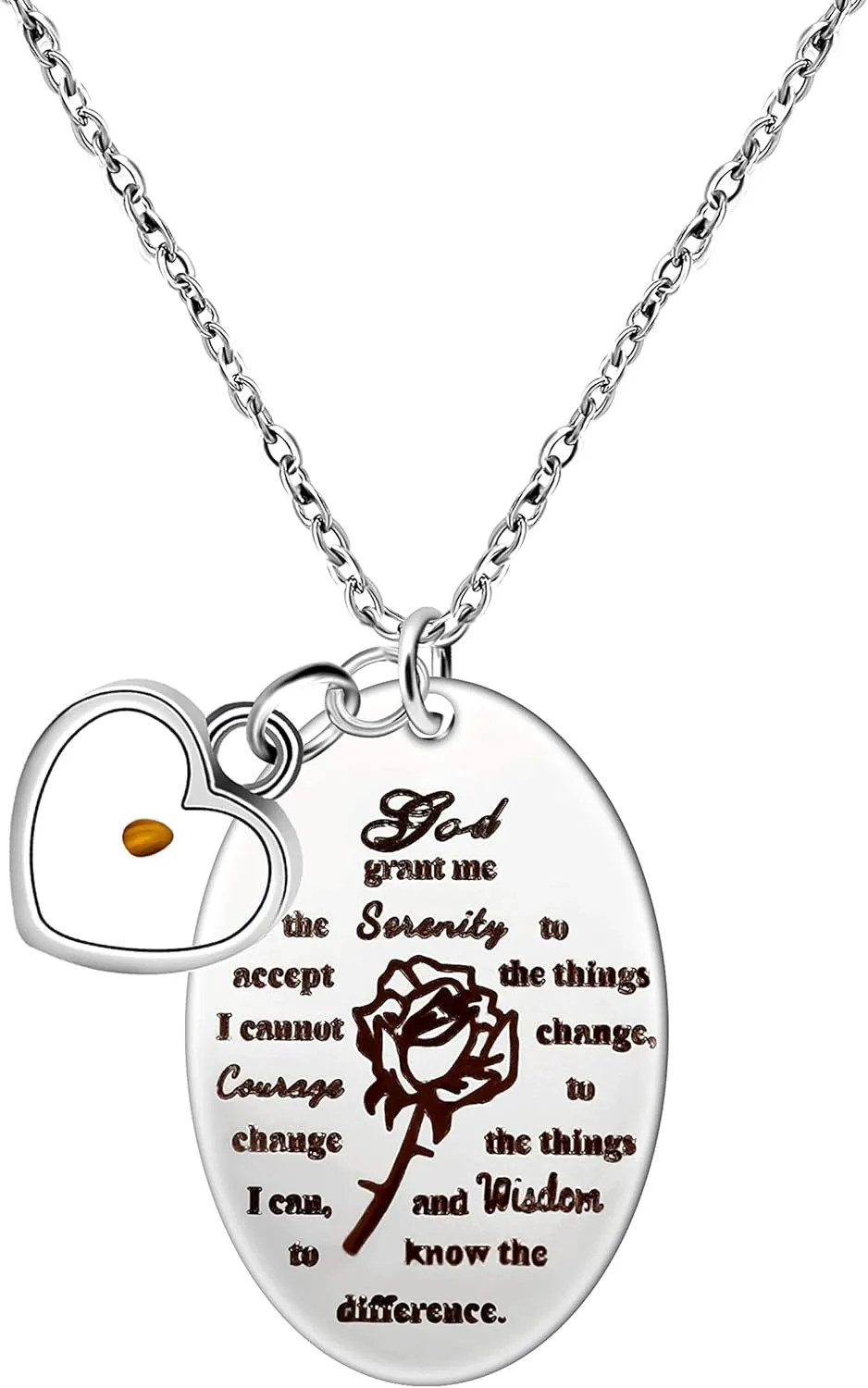 Uloveido Inspirational God Grant Me Serenity Prayer Necklace Oval Pendant Religious Courage Jewelry with Mustard Seed Y827