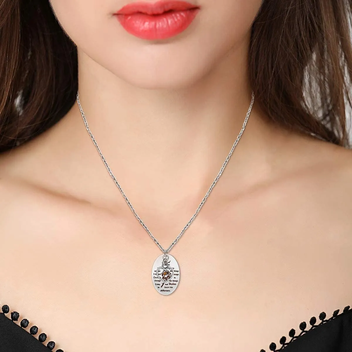 Uloveido Inspirational God Grant Me Serenity Prayer Necklace Oval Pendant Religious Courage Jewelry with Mustard Seed Y827
