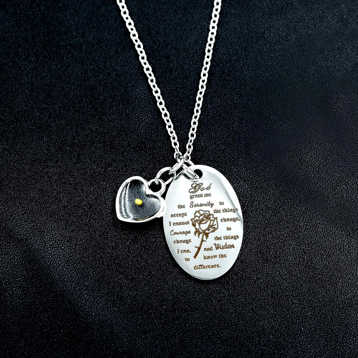 Uloveido Inspirational God Grant Me Serenity Prayer Necklace Oval Pendant Religious Courage Jewelry with Mustard Seed Y827