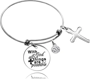 Uloveido Stainless Steel Christian Bible Verse Quote Expandable Wire Bangle Bracelets 2.5 Inches