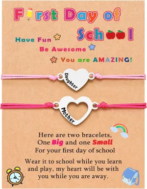 UNGENT THEM Matching Heart Mother Daughter Bracelets Back to School Bracelet First Day of School Gift