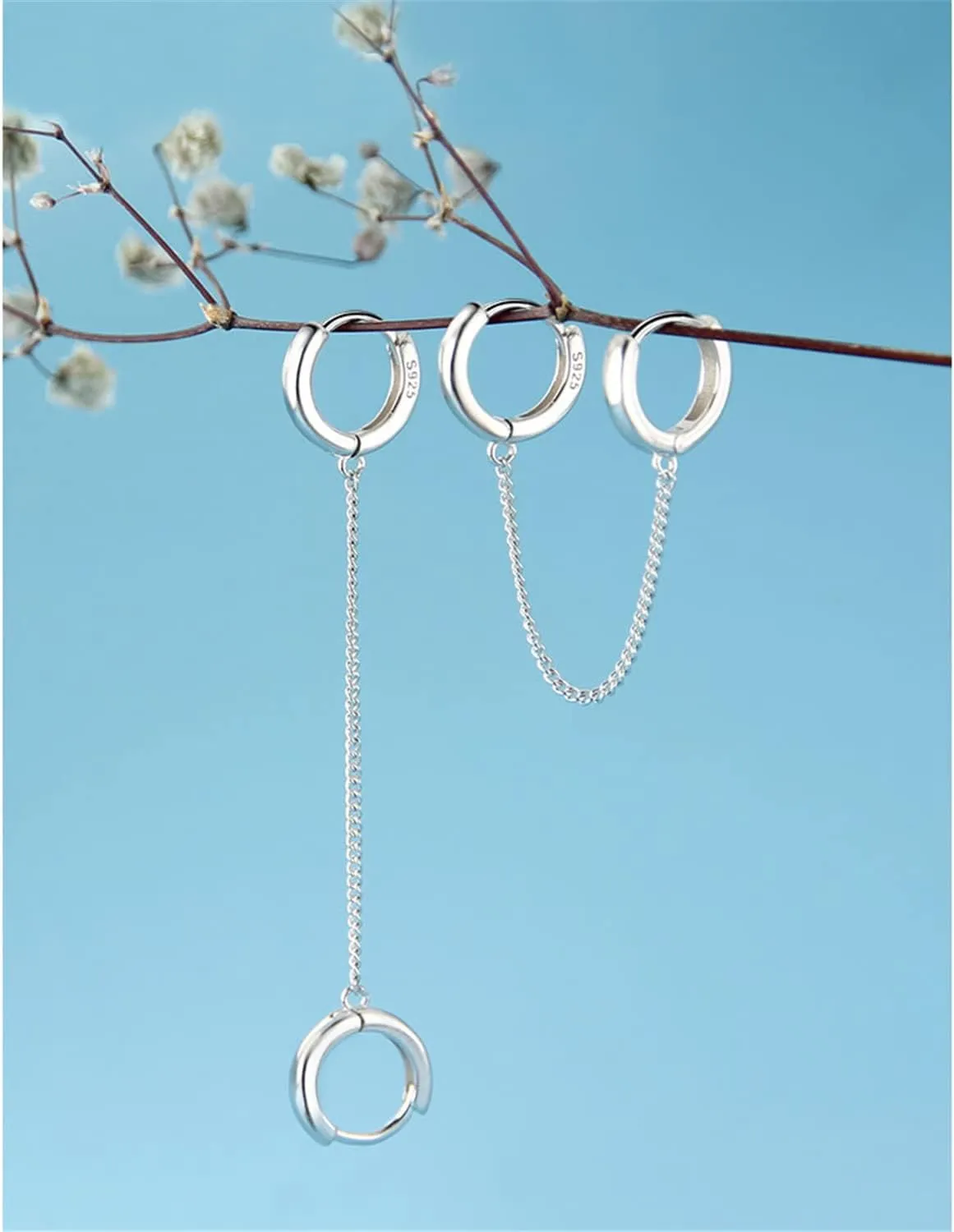 Unique Corn Chain Hoop Earrings Gold Silver Plated Double Piercing Earrings Dainty Small Huggie Hoop Minimalist Chain Cuff Earrings for Women Men Jewelry Gift