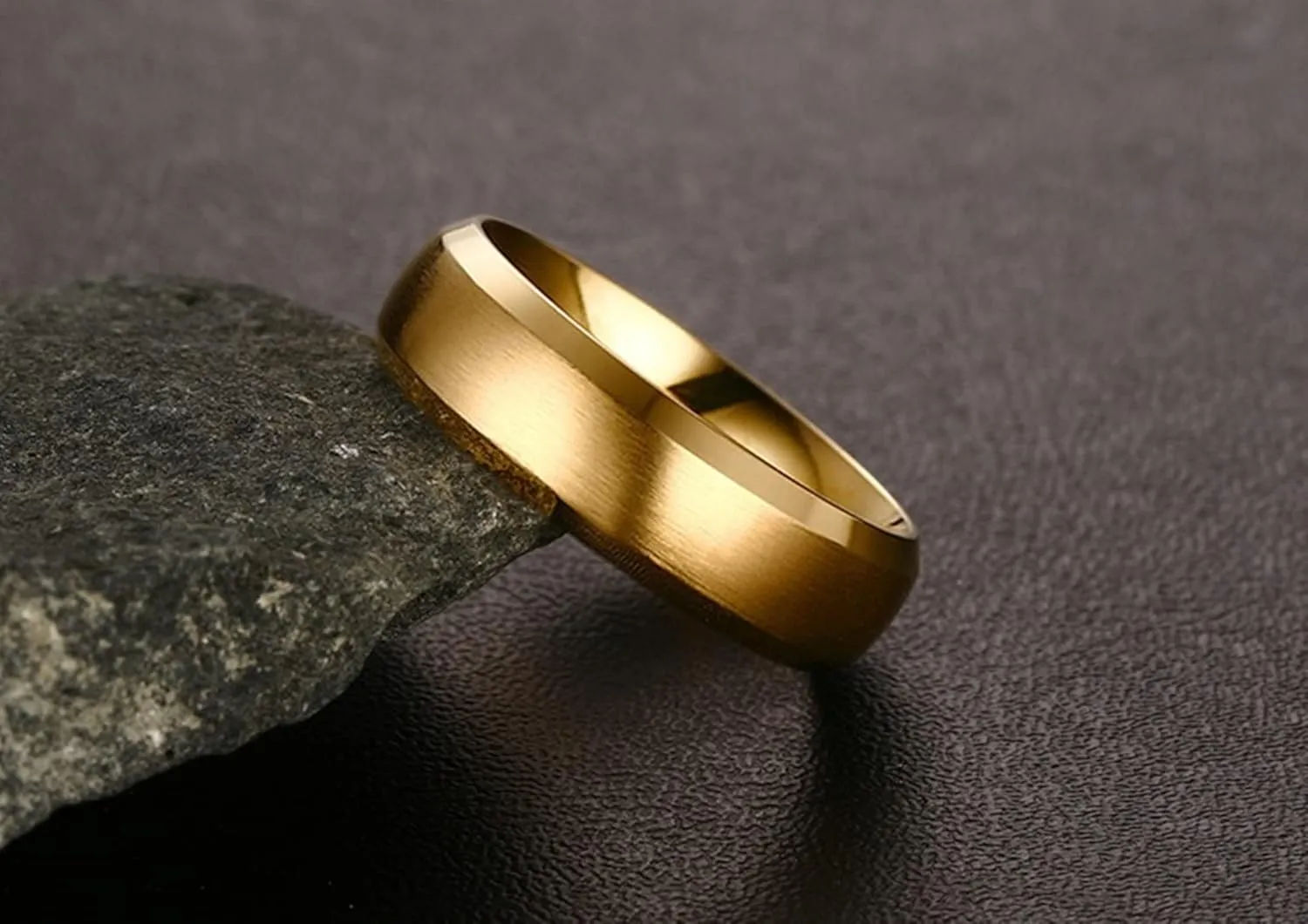 Unique Wedding Band, 6MM Stainless Steel Couple Ring Gold Brushed with White Heart Cubic Zirconia Jewelry Engagement Ring