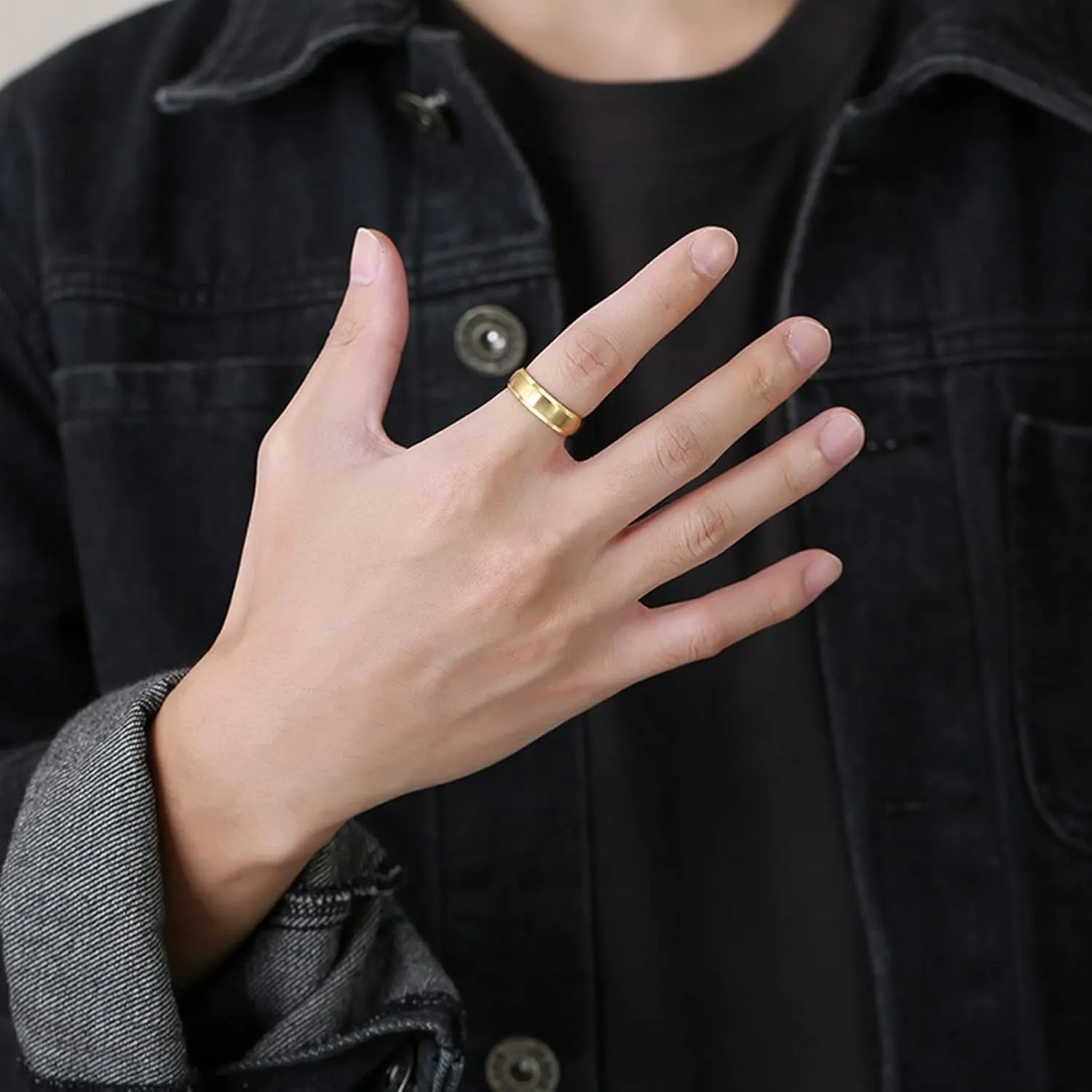 Unique Wedding Band, 6MM Stainless Steel Couple Ring Gold Brushed with White Heart Cubic Zirconia Jewelry Engagement Ring