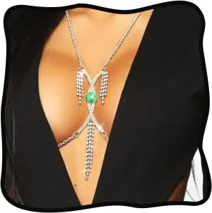Urieo Cross Rhinestone Bra Chain Silver Crystal Crucifix Chest Chain Diamond Sexy Necklaces Body Chain Jewelry for Women