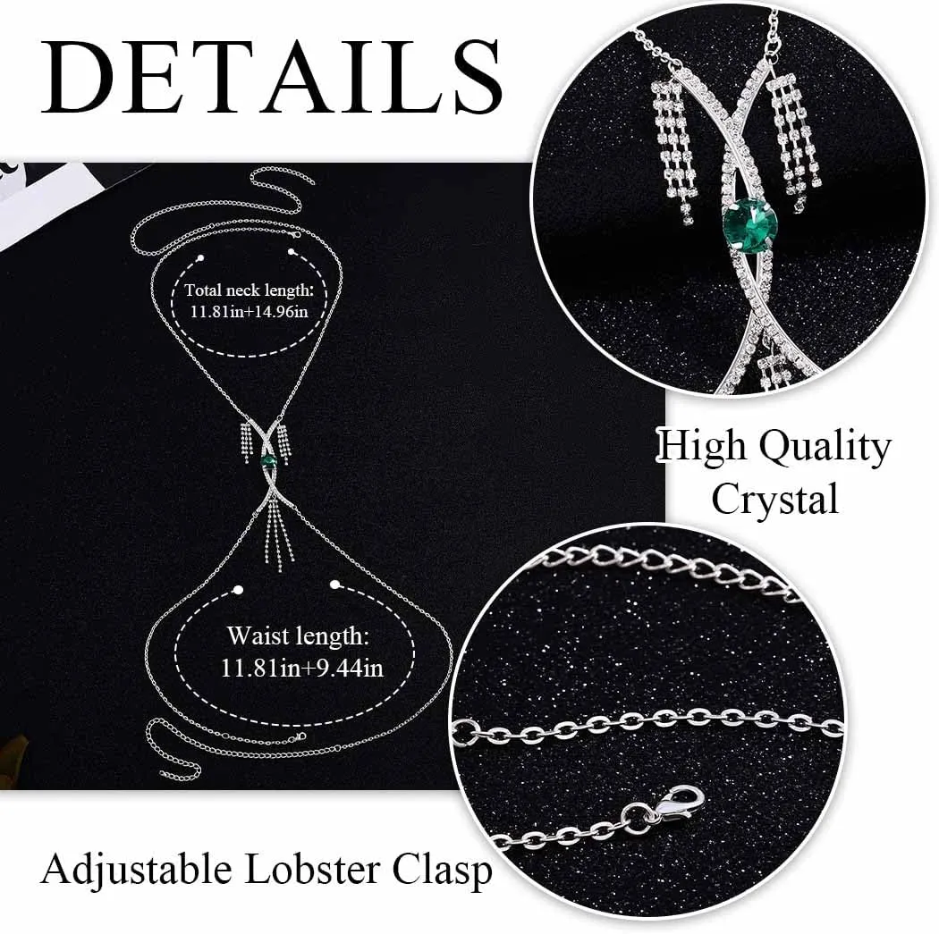 Urieo Cross Rhinestone Bra Chain Silver Crystal Crucifix Chest Chain Diamond Sexy Necklaces Body Chain Jewelry for Women