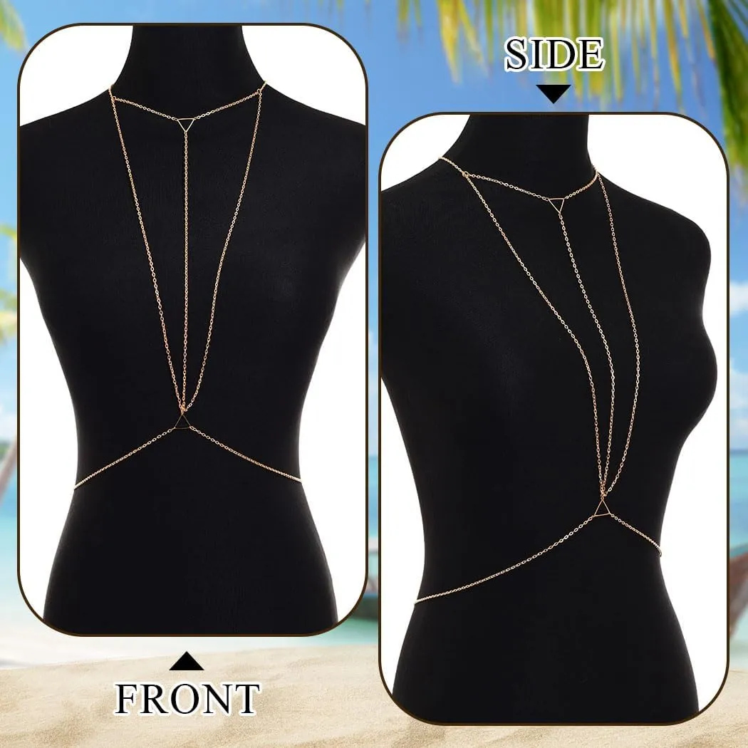 Urieo Sparkly Rhinestone Bra Chain Silver Crystal Layered Chest Chain Diamond Sexy Necklaces Body Chain Jewelry for Women