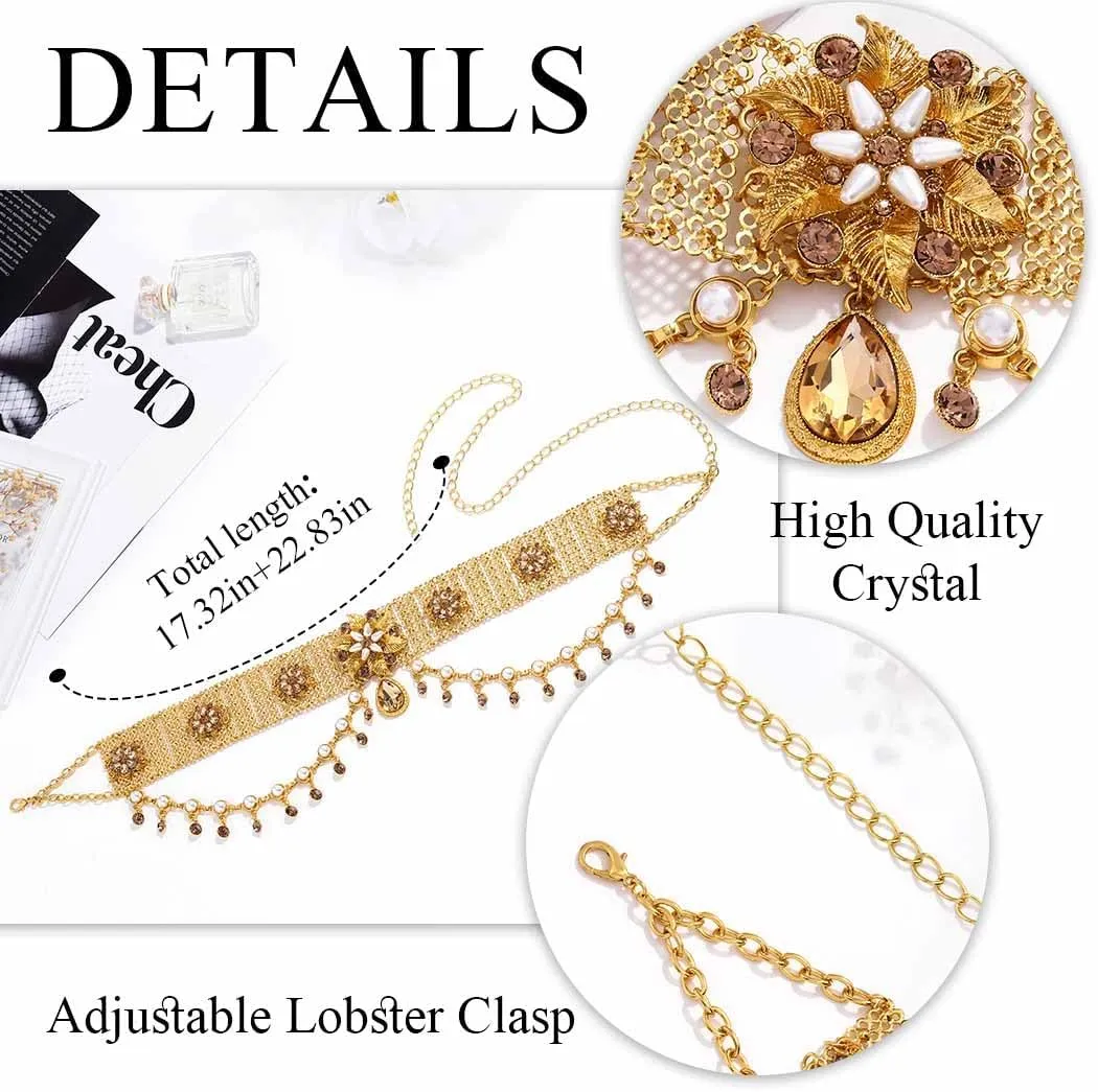 Urieo Tassel Rhinestone Waist Chain Belt Crystal Gold Belly Chains Adjustable Bikini Dress Chain Belts Body Jewelry Accessories for Women