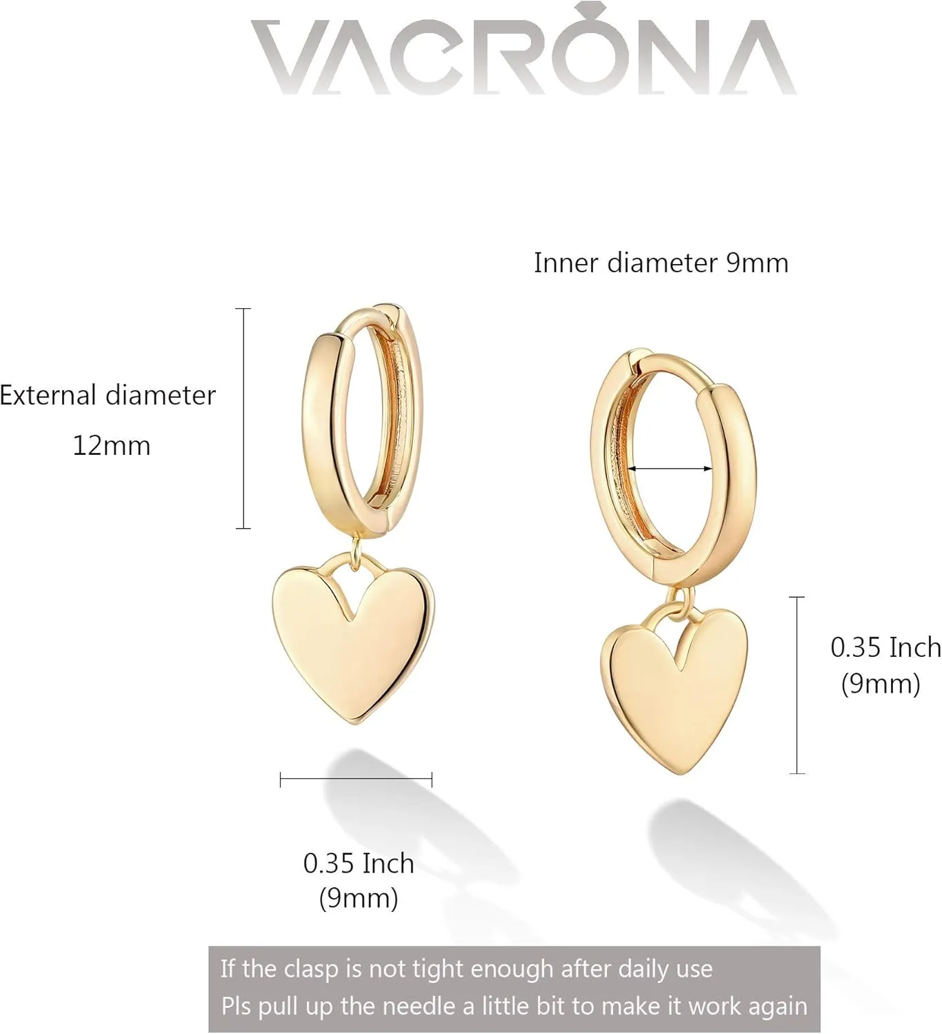 VACRONA Gold Heart Hoop Earrings Huggie Earrings for Women 14k Gold Plated Small Hoops Earrings