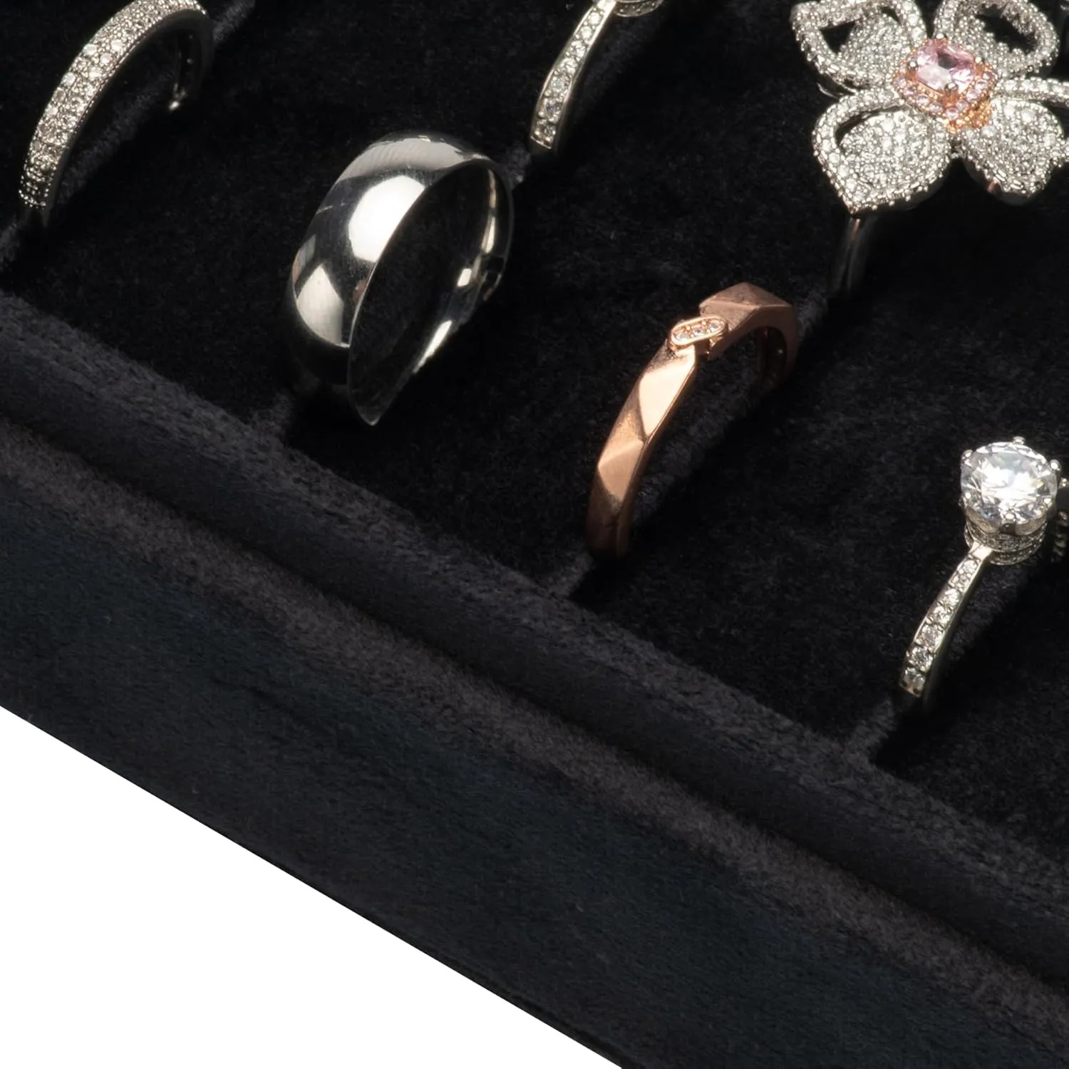 Velvet Ring Organizer Display Tray Jewelry Box Earring Holder Case for Wedding Birthday Christmas Day (Black)