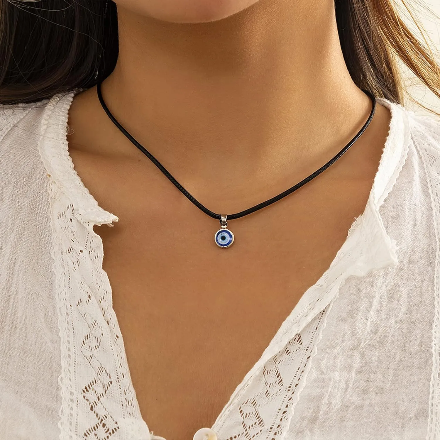 VIBILIA Evil Eye Necklace Sun Pendant Turkish Blue Eye Protection Lucky Necklaces Jewelry Gifts for Men Women (Sun) - Silver