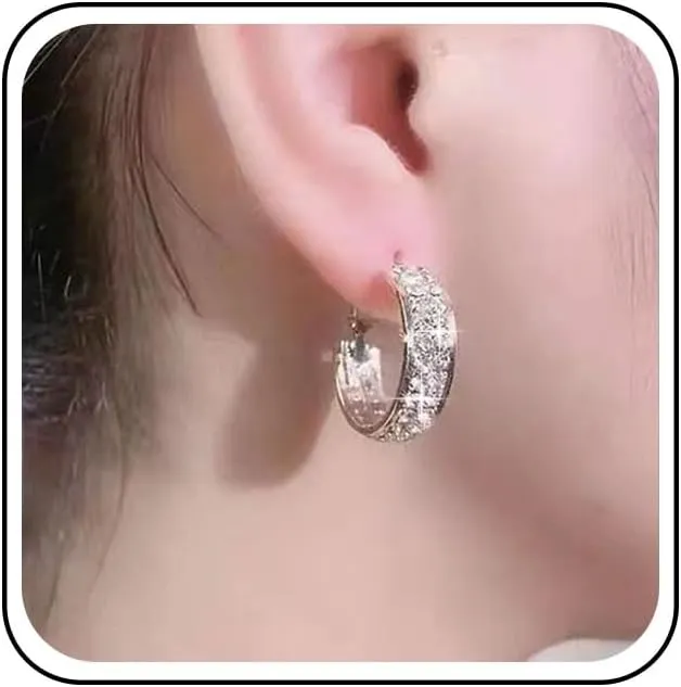 Vintage Crystal Circle Hoop Earrings Gold Cz Huggie Hoop Earrings Wide Rhinestone Circle Earrings Sparkly Hoop Dangle Earrings Jewelry for Women