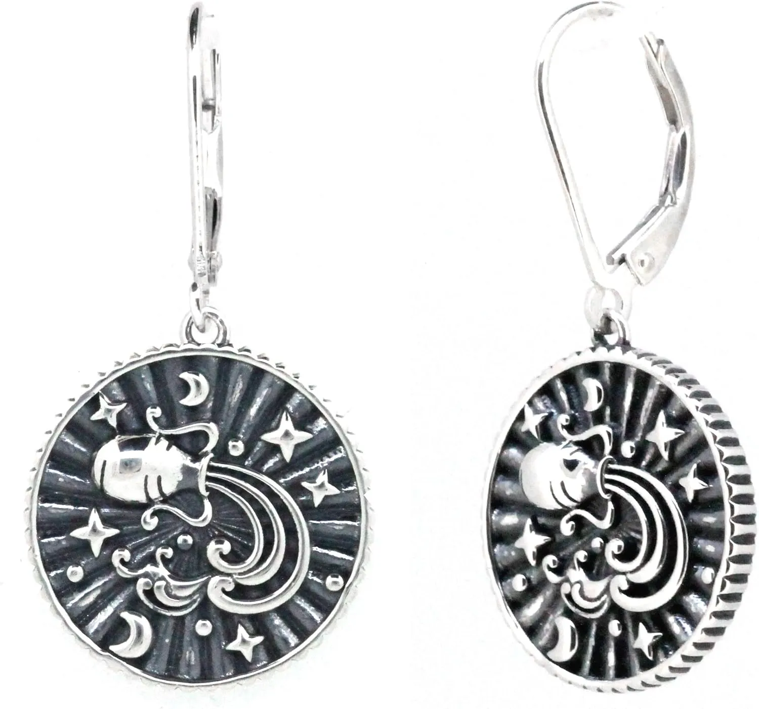 Vintage Style Sterling Silver Zodiac Horoscope Signs Leverback Dangle Earrings