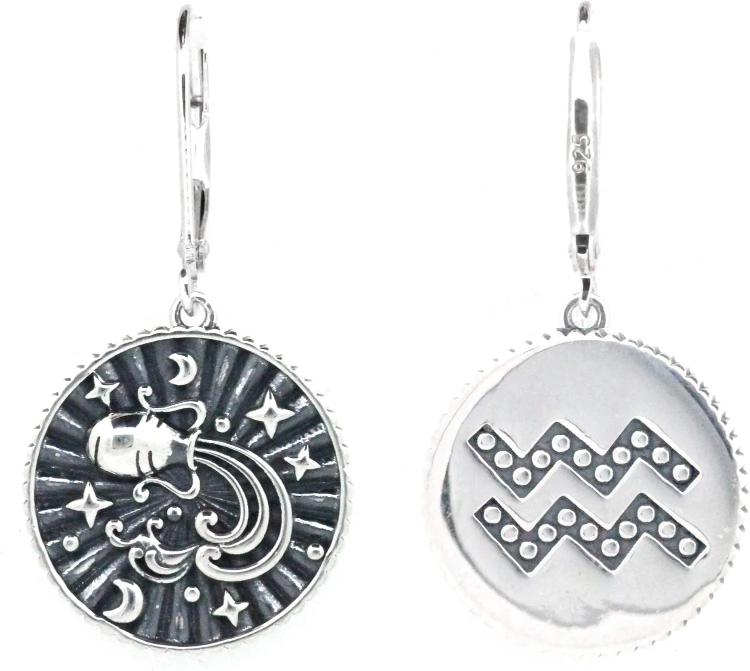 Vintage Style Sterling Silver Zodiac Horoscope Signs Leverback Dangle Earrings